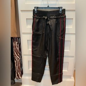 THE KOOPLES BLACK AND RED CROPPED SILK JOGGERS WITH ELASTIC WAISTBAND